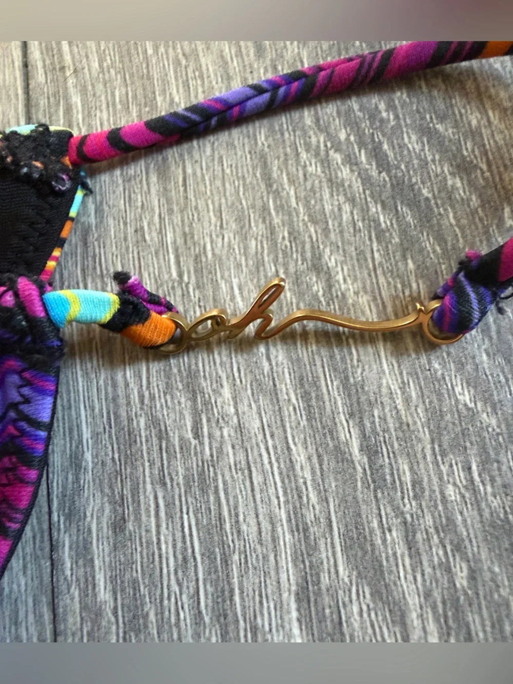 Azure by Oh Polly Swim High Leg Slender Strap Chevron Thong Bikini Bottom XS NWT